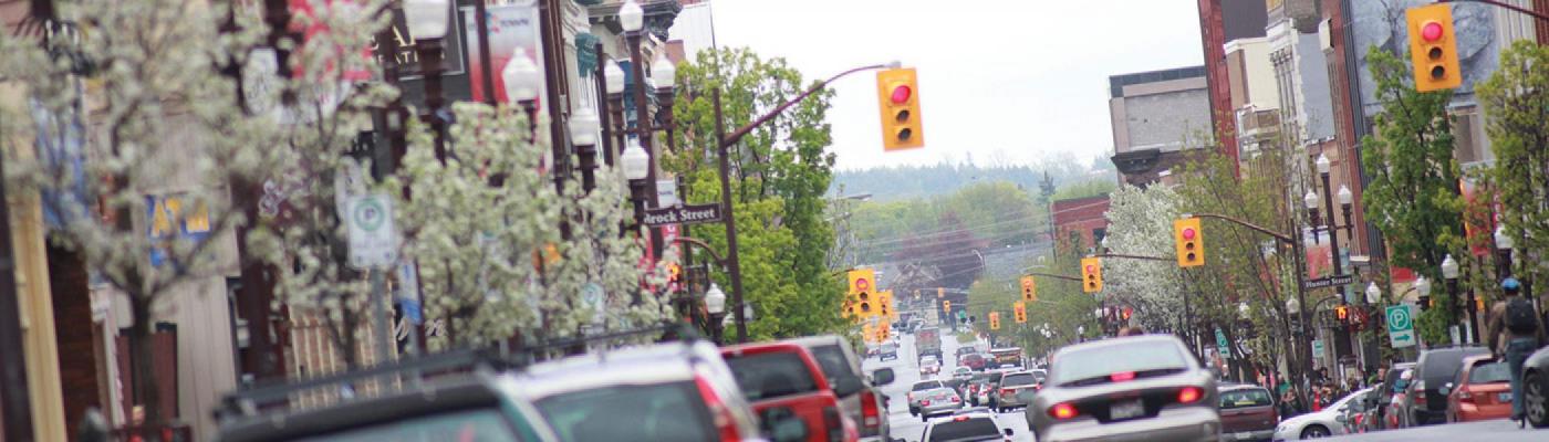 Cars on the street in downtown Peterborough