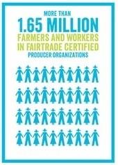 Shows people holding hands and 1.65 million farmers an workers in Fair Trade