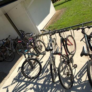 bike rack outside Scott House, Traill College
