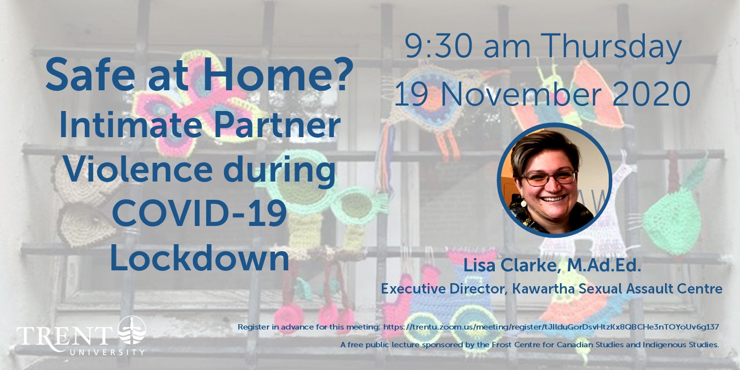 event poster title Safe At Home? Intimate Partner Violence during Covid-19 Lockdown, 9:30 am, 19 November 2020