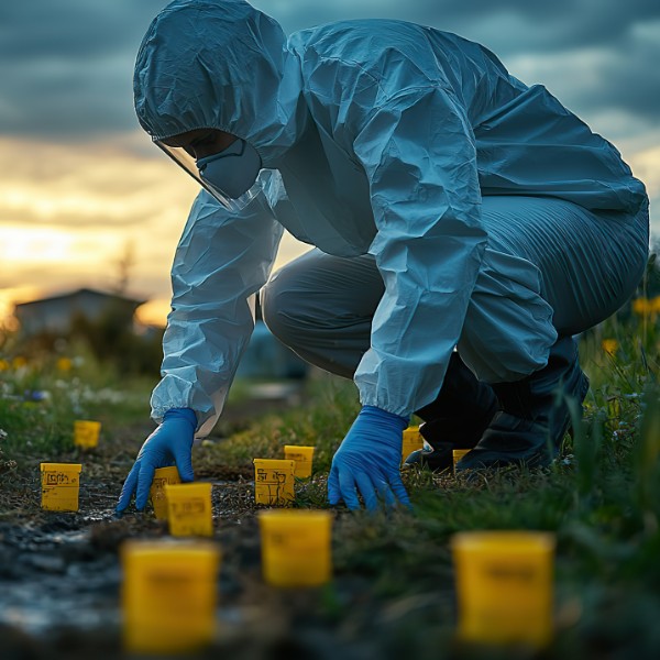 A forensic scientist working in a field