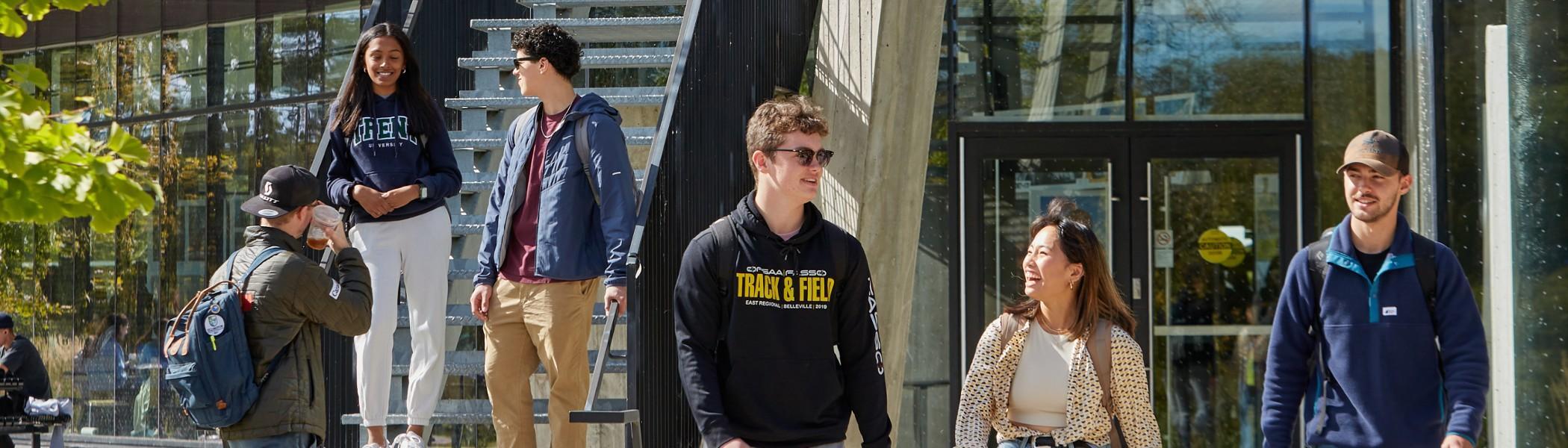 A group of Trent students walking together on campus