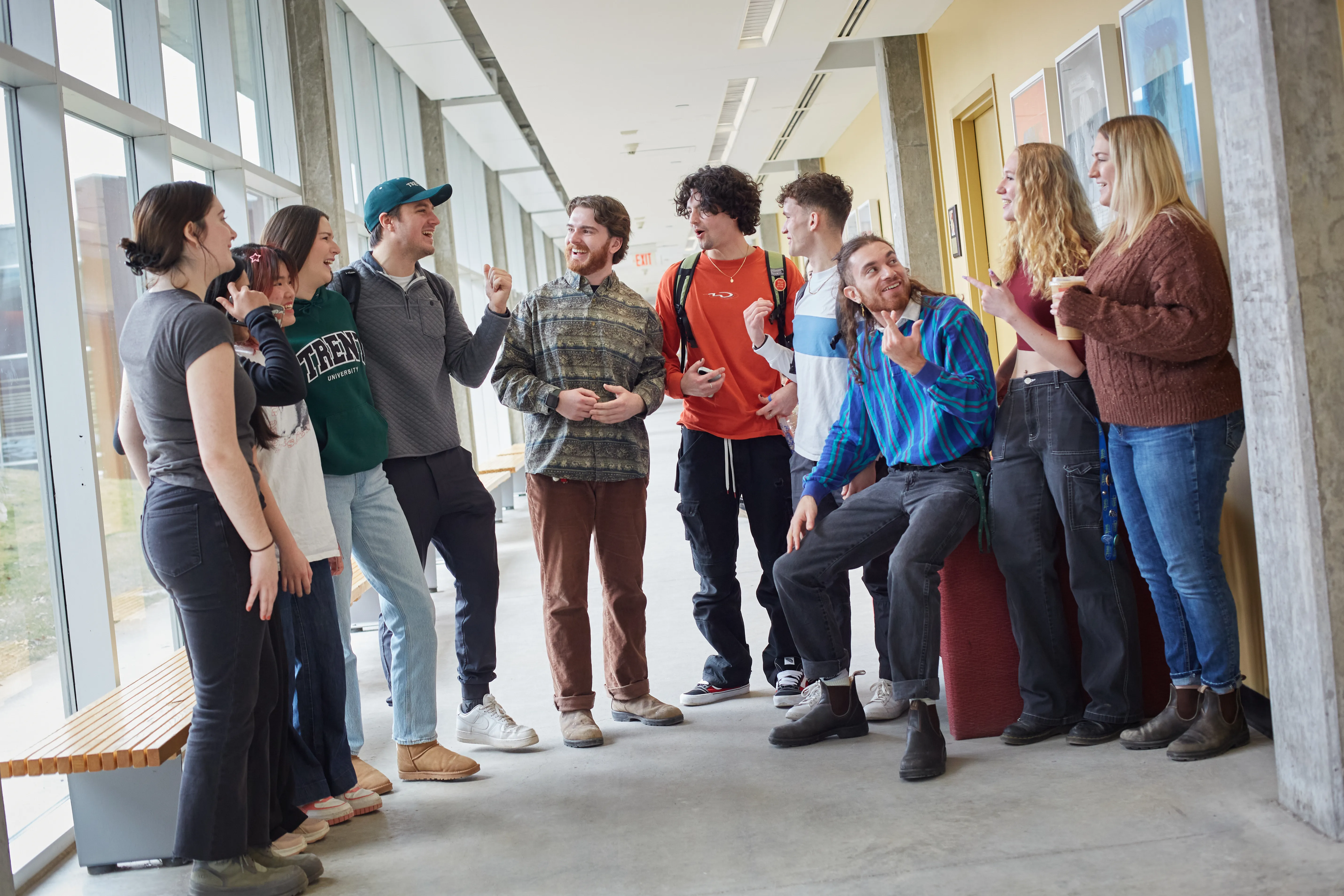 Students talking in the hallway at Gzowski