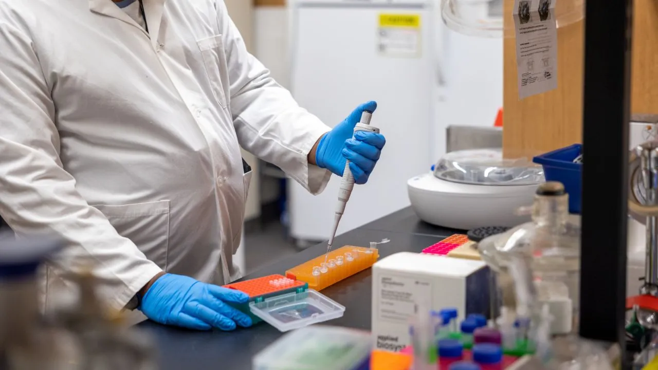 A professor working in a lab