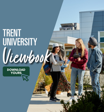 Photo of students at Trent Durham GTA with the words Trent University Viewbook. Download Now overtop