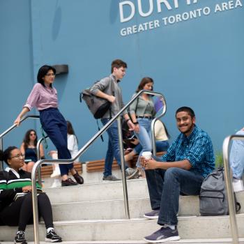 International Students on the steps of the Durham Campus