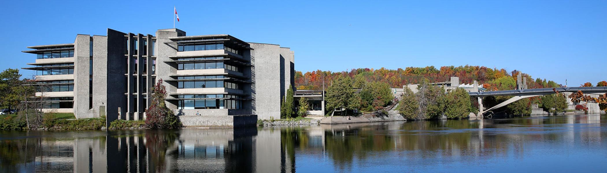 Bata library across the river on a sunny day
