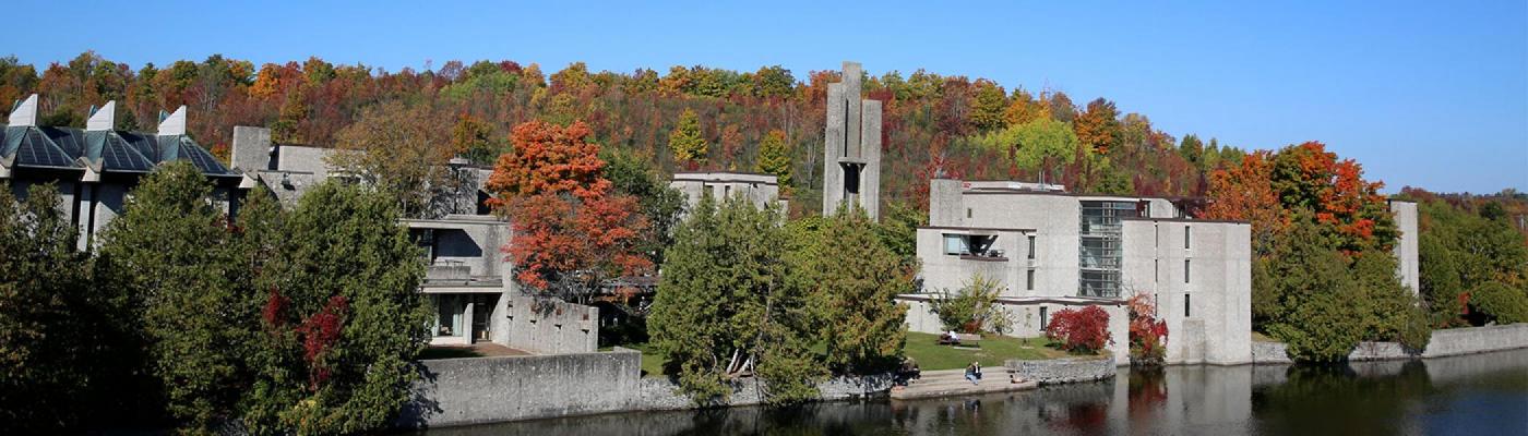 Champlain College in the fall surrounded by colourful trees