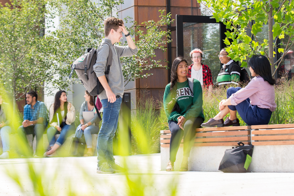 Durham students talking outside