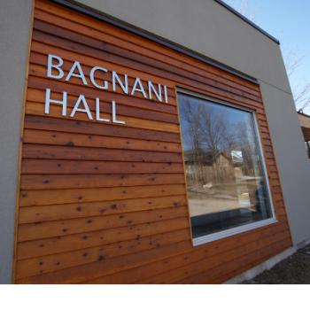 A picture of the outside of the new Bagani Hall showcassing its new wooden exterior