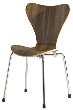wooden stack able chair with inverse curves and four metal legs