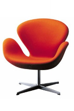 Swan chair, red top with curves adding the armrests and metallic base with four feet 