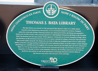 Green Plaque Celebrating Trent's 50th anniversary for: Bata Libray