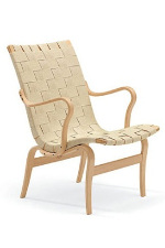wooden framed chair with a interlocking backing made of cloth
