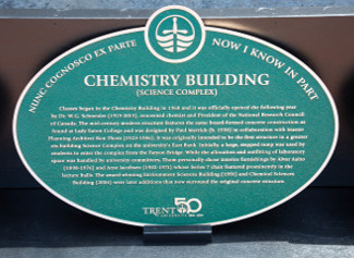 Green Plaque Celebrating Trent's 50th anniversary for: The Chemistry Building