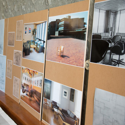 Plaque board display of images of various plans of chairs displayed at the Seasoned spoon