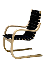 Black woven Alvar Alto chair against a white background