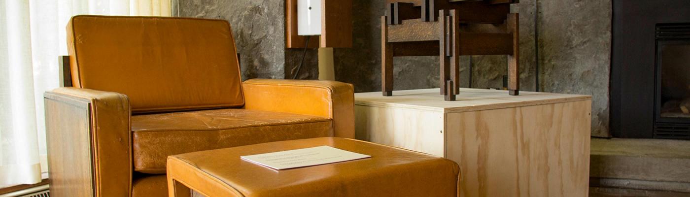 Orange Ron Thom designed side chair and foot stool