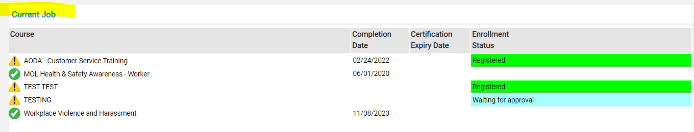 View of the Current Job window