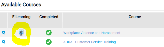 Course enrolment screen with the magnifying glass highlighted