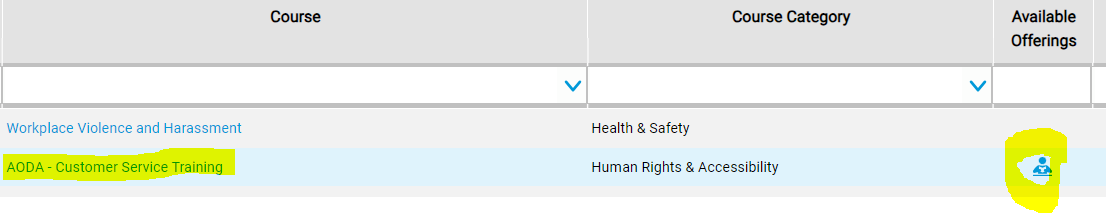 View of Available Offerings Window