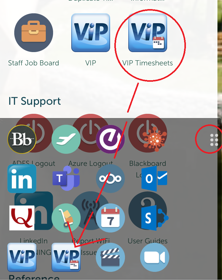 To access mobile Friendly VIP Timesheet entry version, please click on VIP icon with calendar   - VIP Timesheet