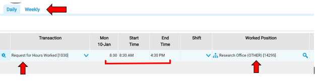 Shows start and end time