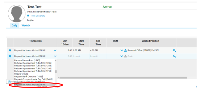 Request for hours worked