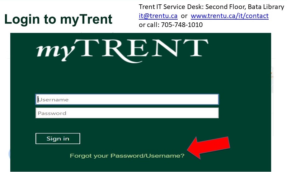 MyTrent Login screen