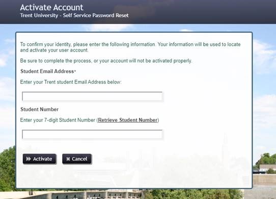 Activate account screen