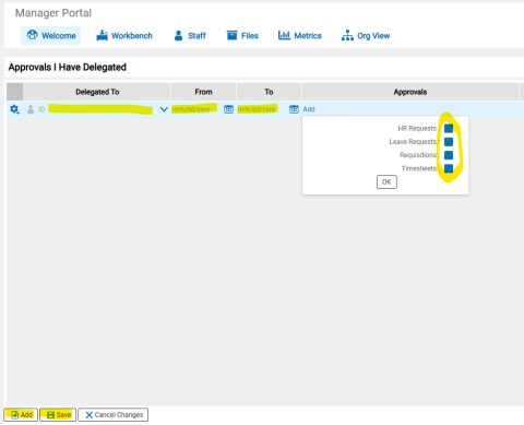 Manager Portal screen 2