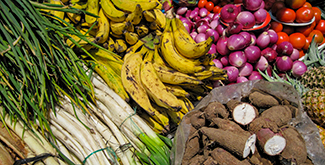 Vegetables and fruit in a market