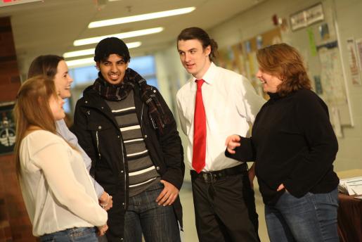 Professor Sara Humphreys engages with her students at the Trent University Oshawa Thornton Road Campus