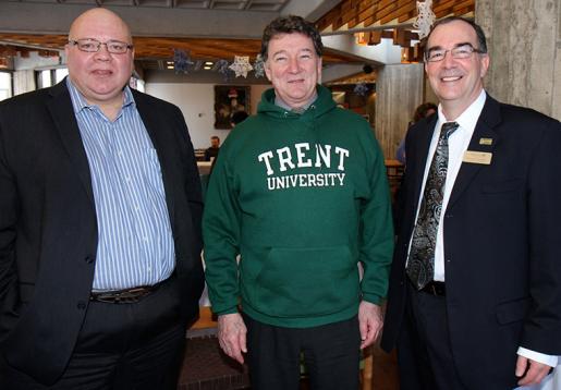 Jim Russell, chief executive officer of the United Way of Peterborough and District, with Dr. Tony Tilly, president of Fleming College and Dr. Steven E. Franklin, president and vice-chancellor of Trent University