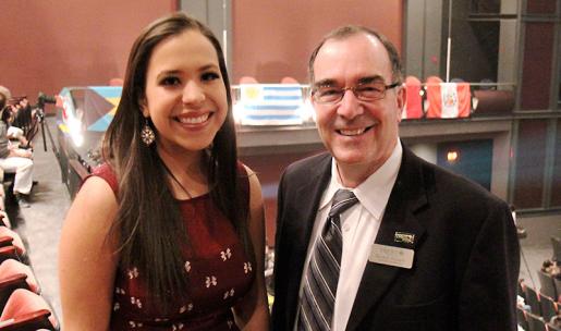 TISA president Airin Aguilera with Trent president, Dr. Steven E. Franklin as the seats fill up for Cirque Culturel at Showplace