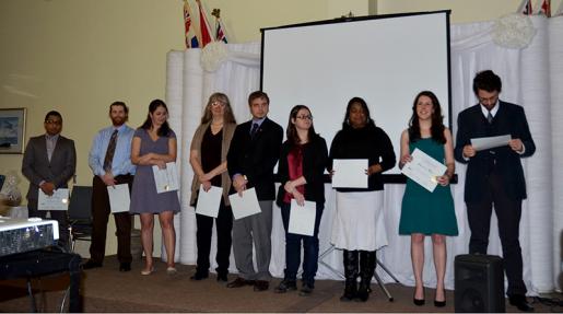 Graduate student presenters honoured at the 8th Annual Symons Gala.  Far right, Ayden Sherritt.  Far left, Ryan Kwan.