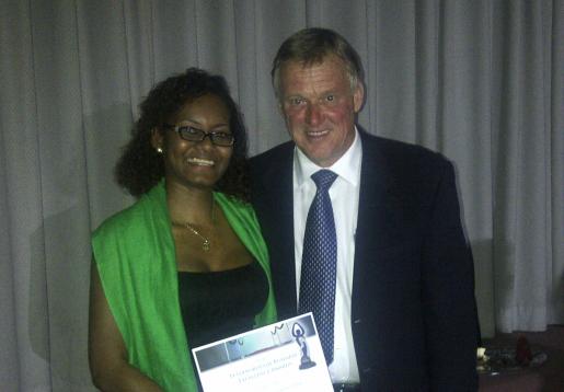 Bursary winner and Trent student Gemma Edwin with Trent Business Council volunteer David Paterson at the Greater Peterborough Chamber of Commerce Business Excellence Awards