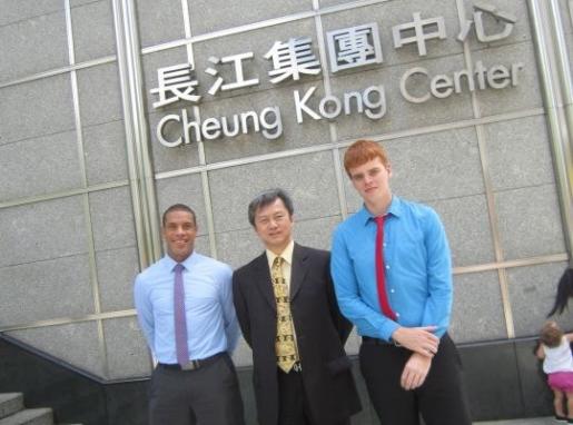 Dylan Hunt (right) pictured with Shalico Christian (left) and Mr. Justin Chiu in Hong Kong