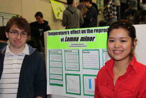Local student Lucas Martignetti and international student Jiyoung Park showcase their work from Methods of Scientific Inquiry course