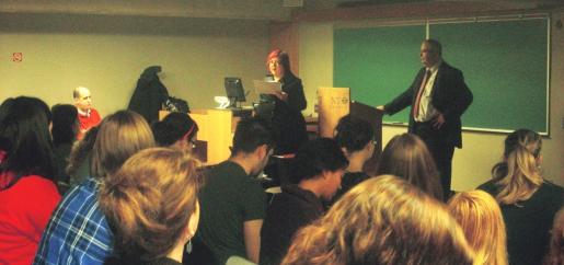 Dr. Sylvie Bérard, associate professor and chair of Modern Languages and Literature, addresses the crowd at the “matinée Franco-ontarienne”