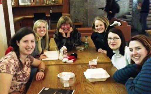 Shelagh Rogers visits with Trent students at the opening night dinner for the Jack Matthews Fellowship