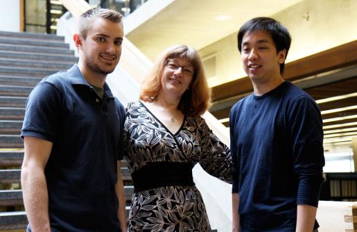 Cindy Ellen Morgan meets with two of the Trent students who came to her father's assistance