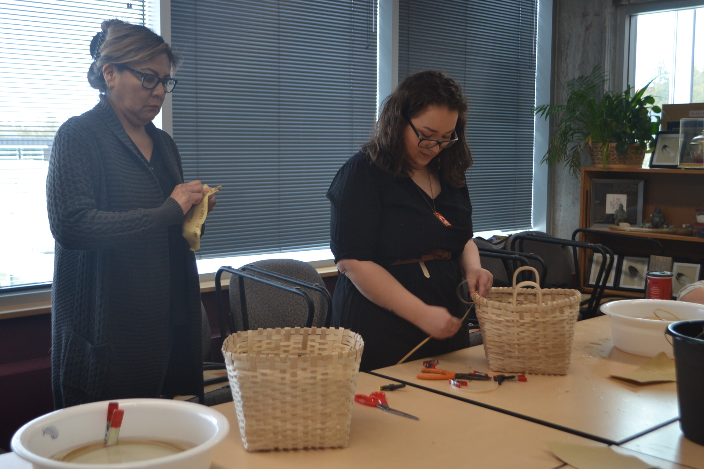 Students working on baskets