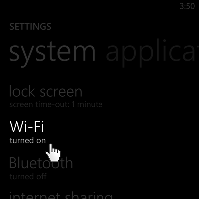 Sample image showing how to select the wifi setting from the settings menu