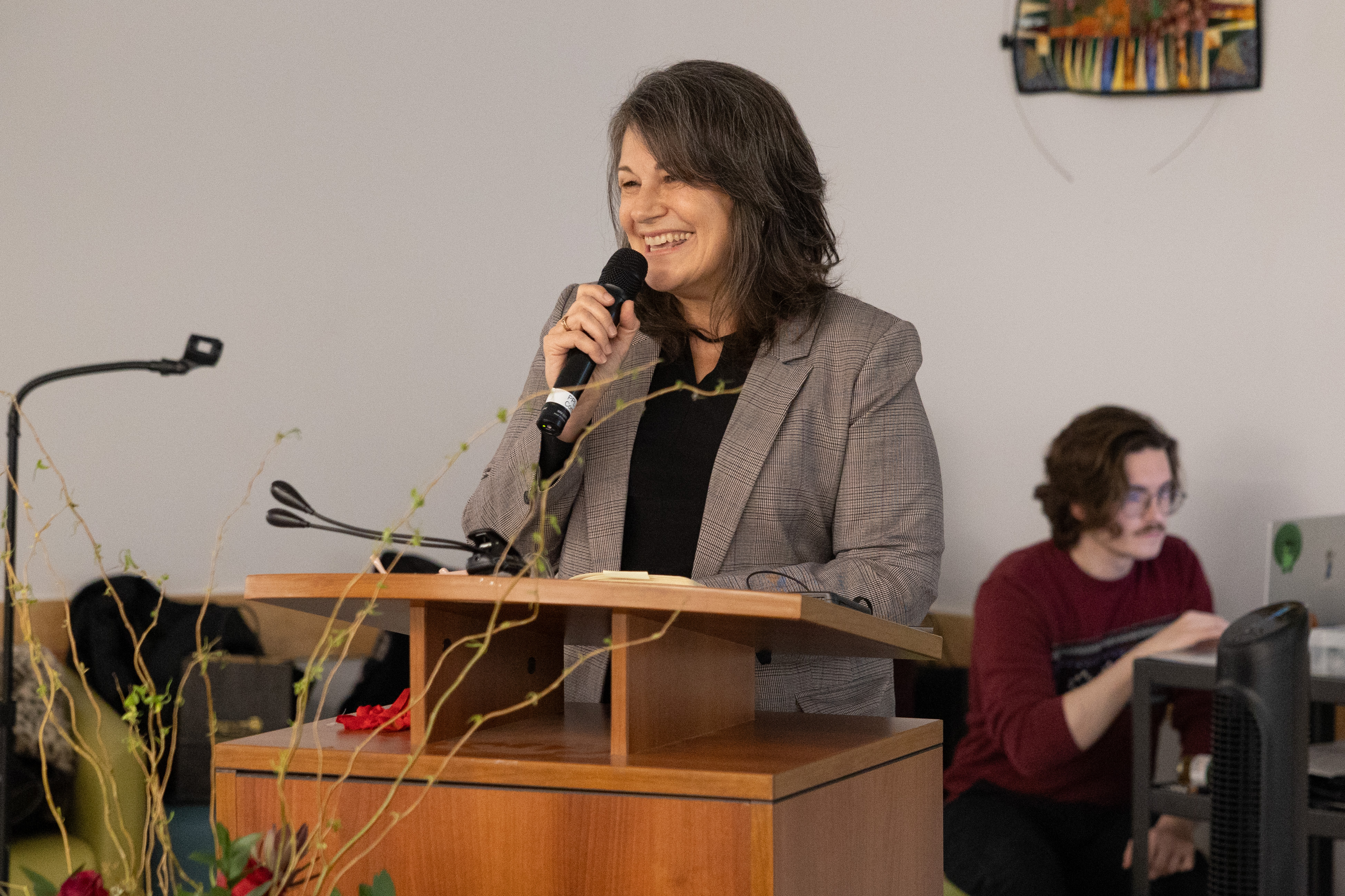 Julie speaking to a group