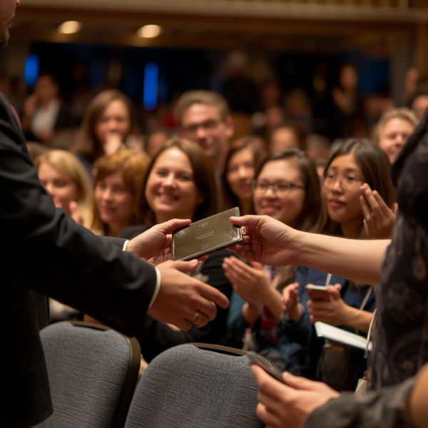 An award being passed to a person