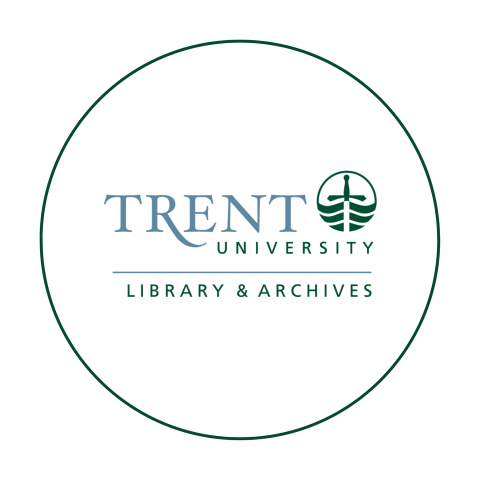 Logo of Trent University Library & Archives featuring stylized text and a green emblem with a cross.