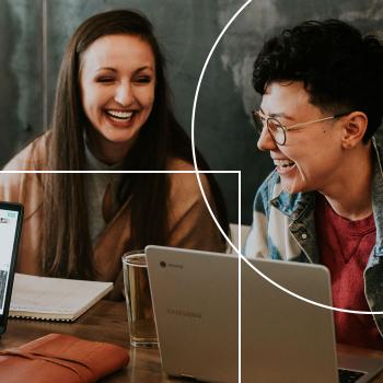 two students laughing