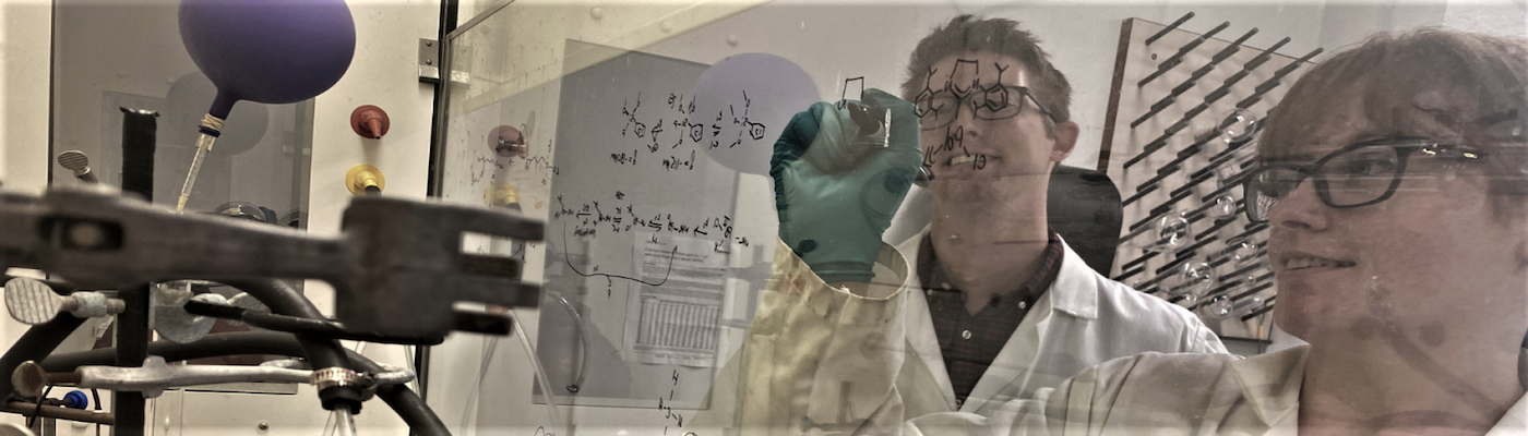 professor and student working in lab writing equations 