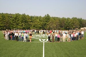 Students, staff and faculty try out the new artificial turf field.